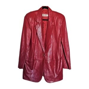 Vtg Evan Davies Fire Engine Red Supple Leather Single Breasted Blazer 4
